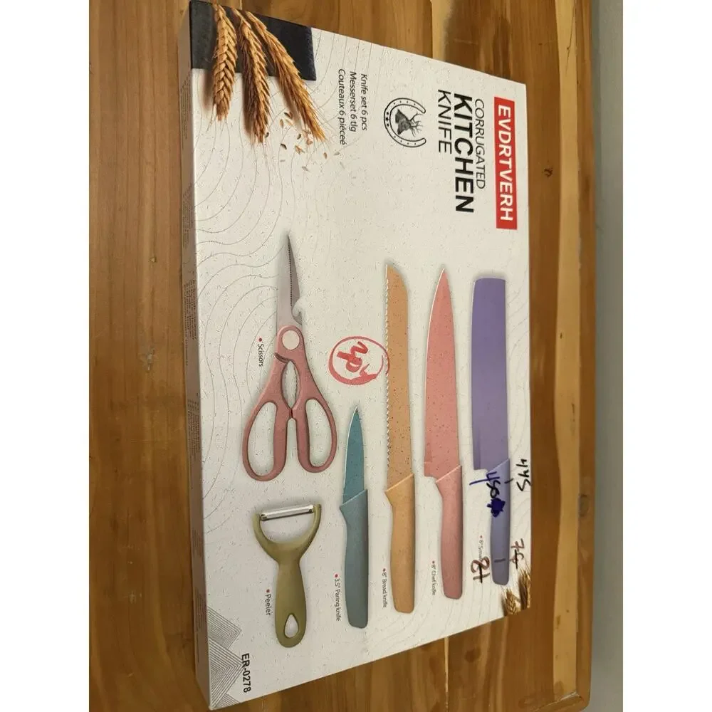 EVDRTVERH Corrugated 6-Piece Knife Set Kitchen Star Collection New